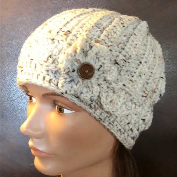 Lady’s winter beanie hat crochet flower handmade by me #347 - Picture 3 of 8